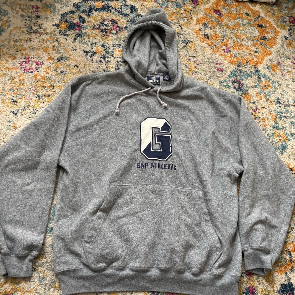 Vintage Y2K 90s GAP Athletic gray fleece hoodie embroidered center logo Size Med